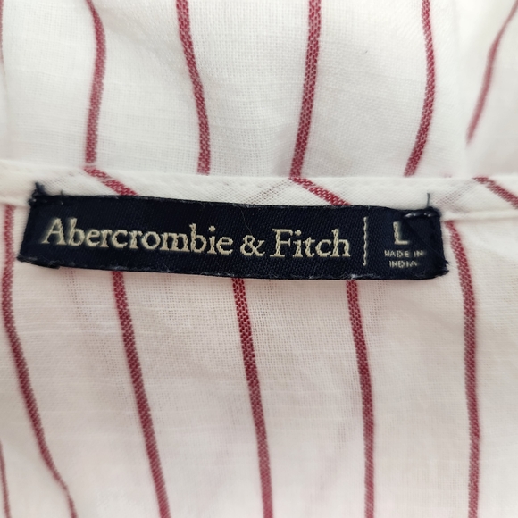 Abercrombie & Fitch Front Tie White With Cranberry Pinstripes Cotton Romper L - Picture 8 of 10